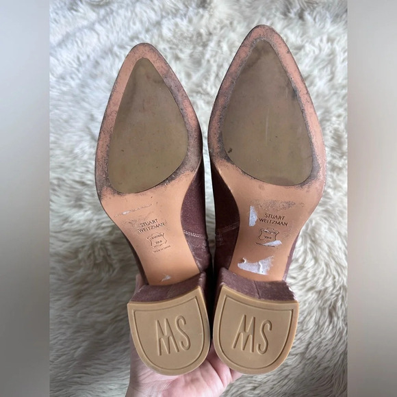 Stuart Weitzman Trendy Canvel Bootie In Candy Pink Velvet Block Heel Size 7M - Picture 11 of 16